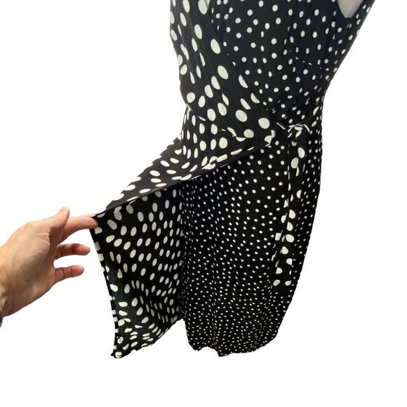 BRAVISSIMO Curvy Polka Dot Faux Wrap Dress V Neck Sleeveless Black White 10 - Picture 4 of 16
